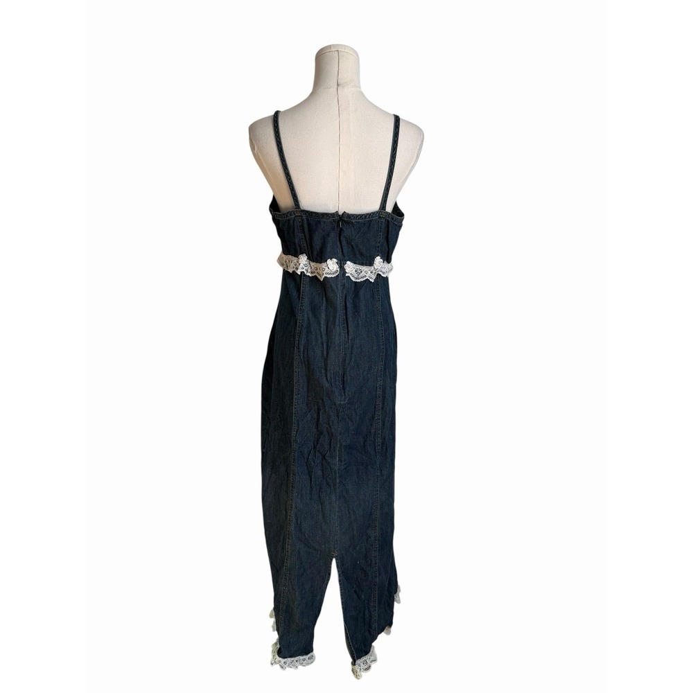 RARE Old Navy Embellished Denim Dress Size 10 Reworked White Floral‎ Lace Trim - Picture 4 of 11